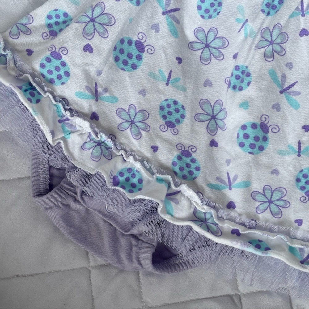 ⭒ NB Koalababy Pastel Dress Purple White Floral Ruffle Mesh Diaper Cover Bugs ⭒ - Picture 2 of 8